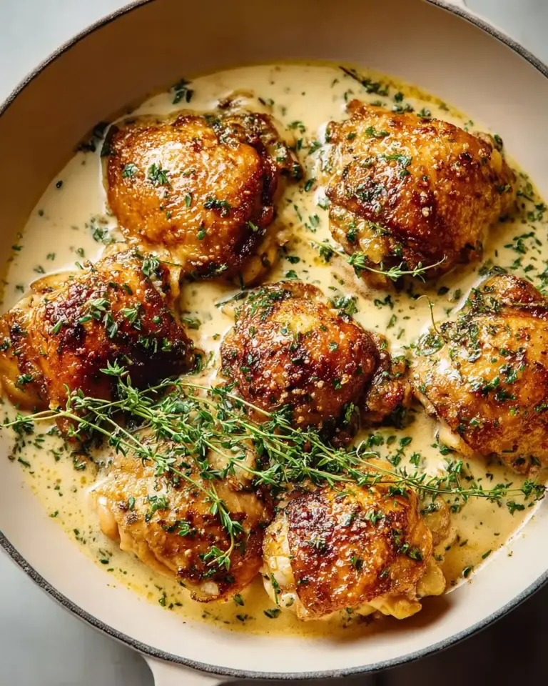 A delicious plate of Creamy Garlic Chicken Thighs (Restaurant-Style, 30 Minutes)