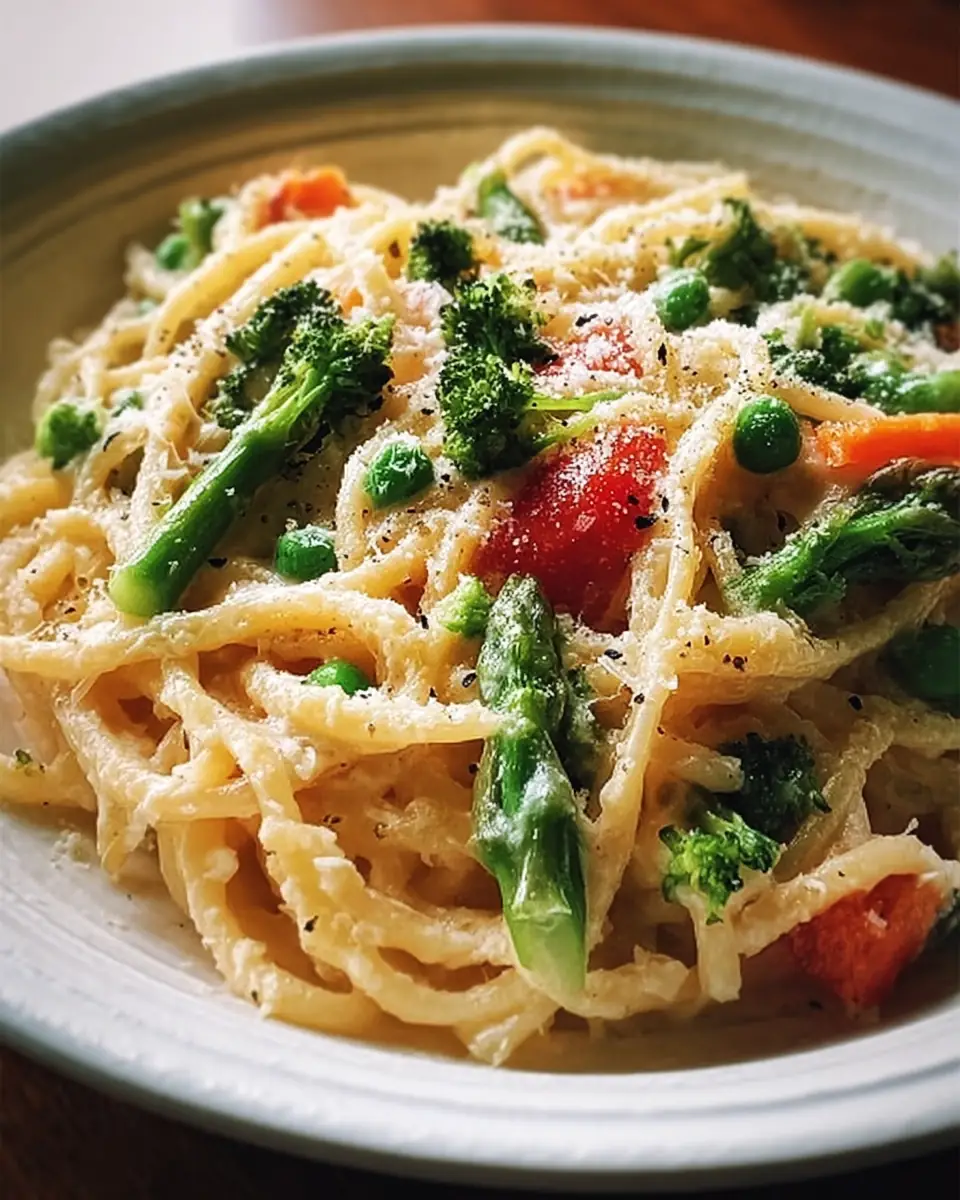 A delicious plate of Creamy Pasta Primavera