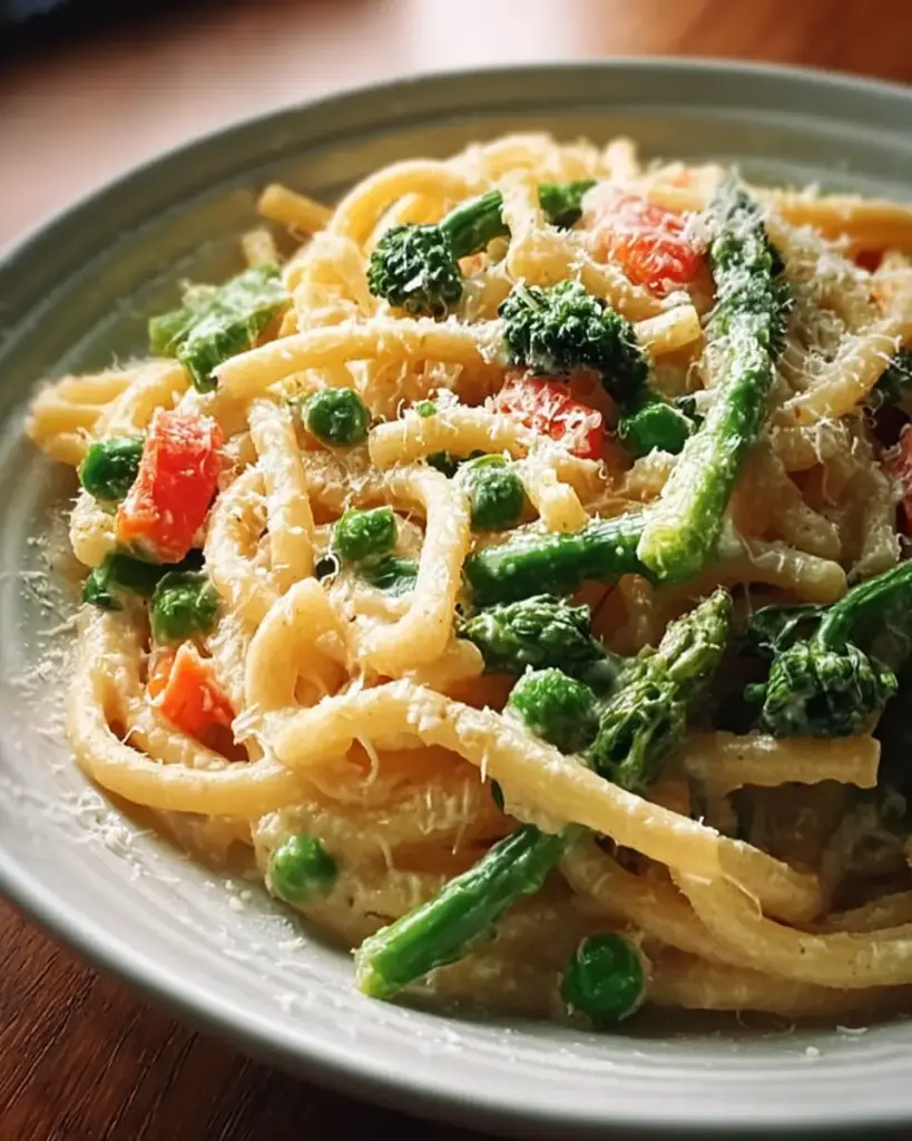 A delicious plate of Creamy Pasta Primavera
