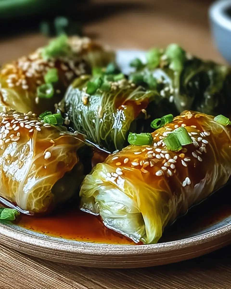 A delicious plate of Crispy Asian Cabbage Rolls with Ginger Soy Glaze Delight Recipe