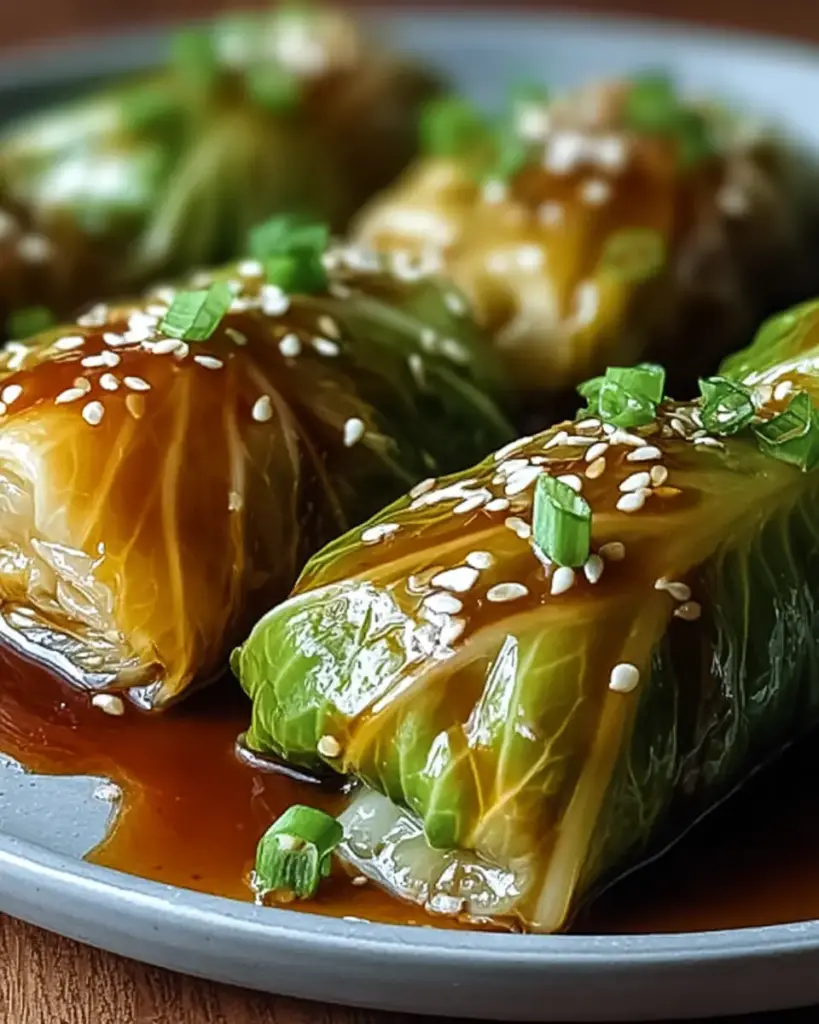 A delicious plate of Crispy Asian Cabbage Rolls with Ginger Soy Glaze Delight Recipe