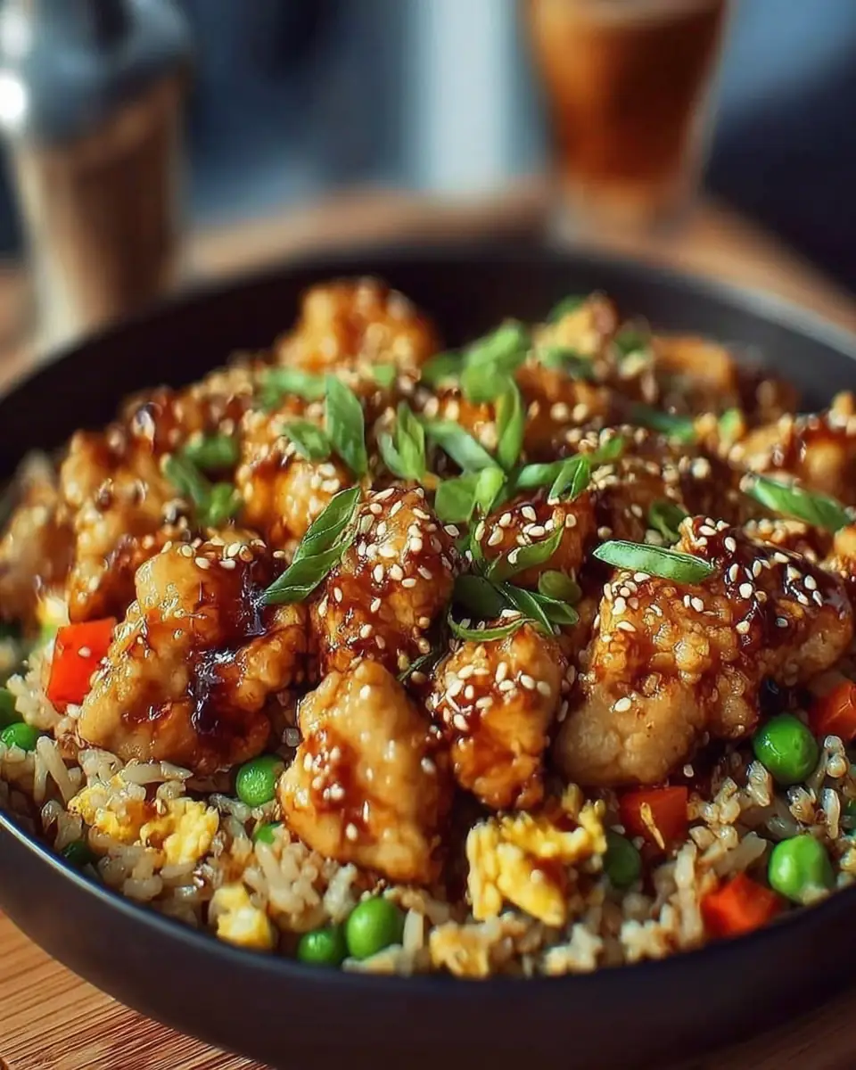 A delicious plate of Crispy Garlic Chicken Fried Rice