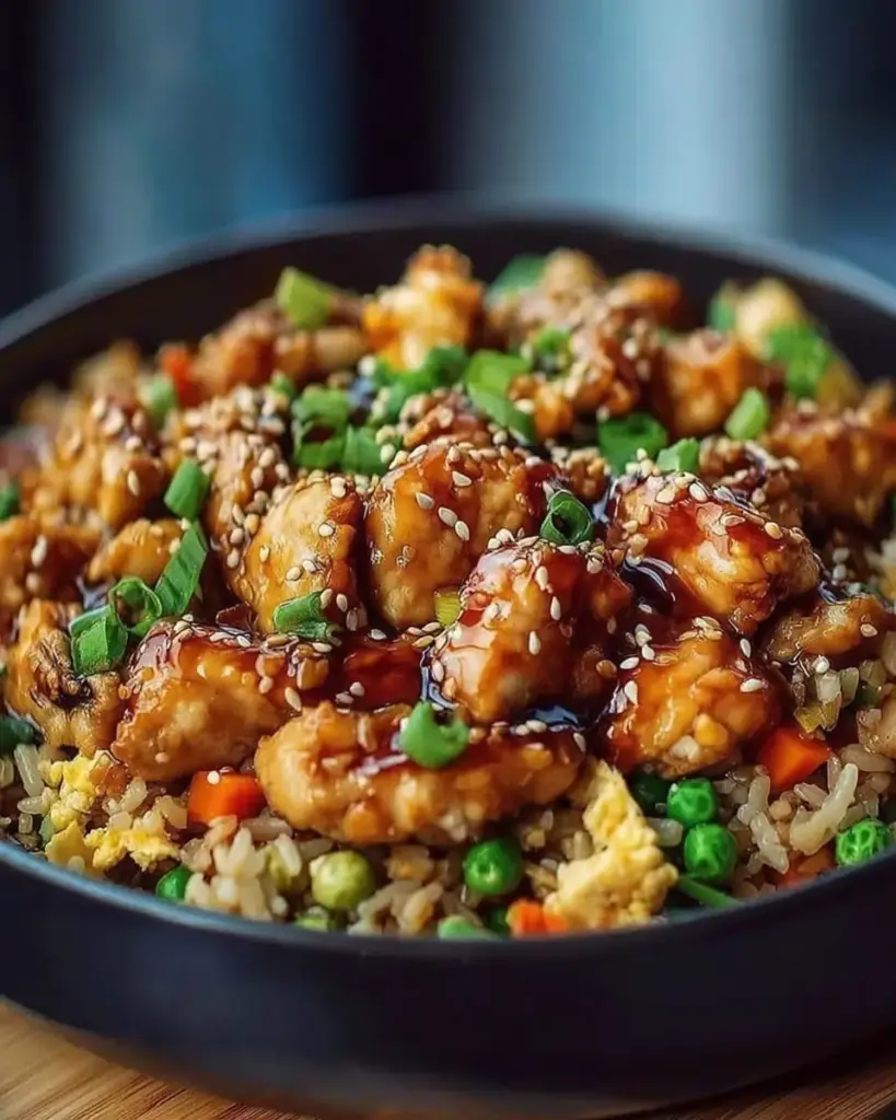 A delicious plate of Crispy Garlic Chicken Fried Rice