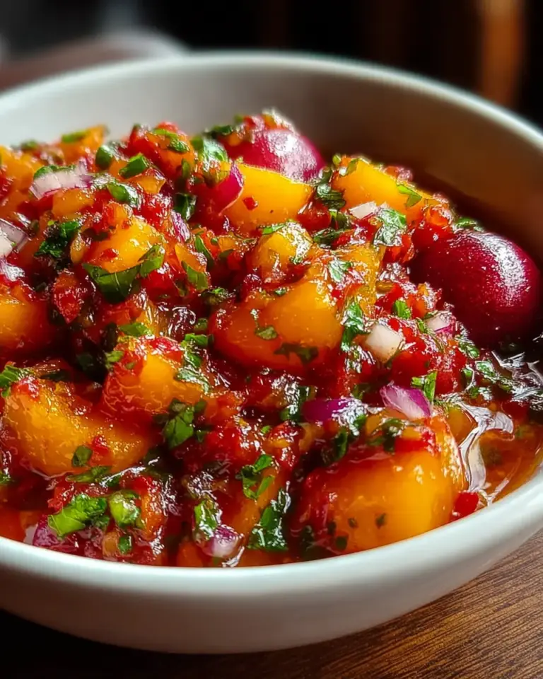 A delicious plate of Delicious Peach Cherry Salsa