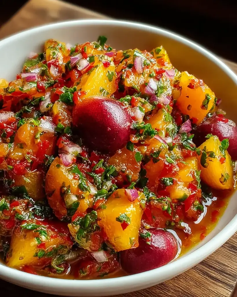 A delicious plate of Delicious Peach Cherry Salsa