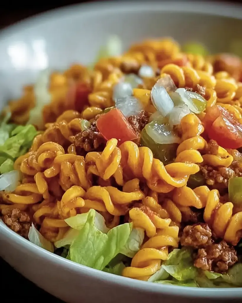 A delicious plate of Delicious Taco Pasta Salad That's Bursting with Flavor