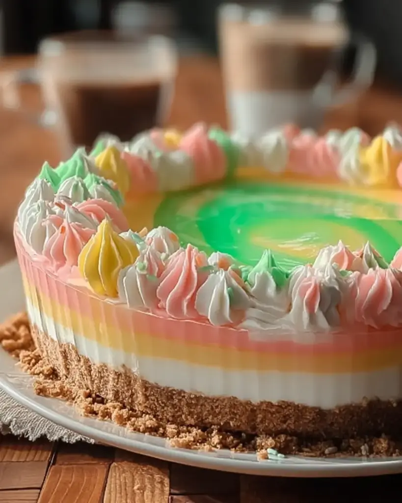 A delicious plate of Easter No Bake Jello Pie