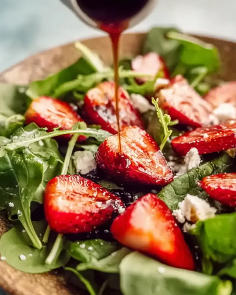 A delicious plate of Easy Strawberry Salad with Vinaigrette Dressing