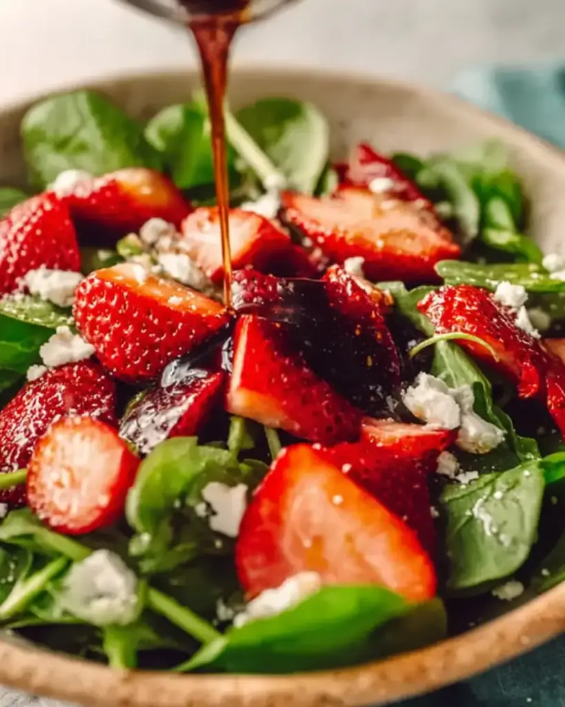 A delicious plate of Easy Strawberry Salad with Vinaigrette Dressing