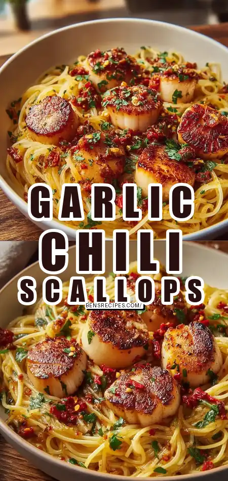 Garlic Chili Scallops over Angel Hair