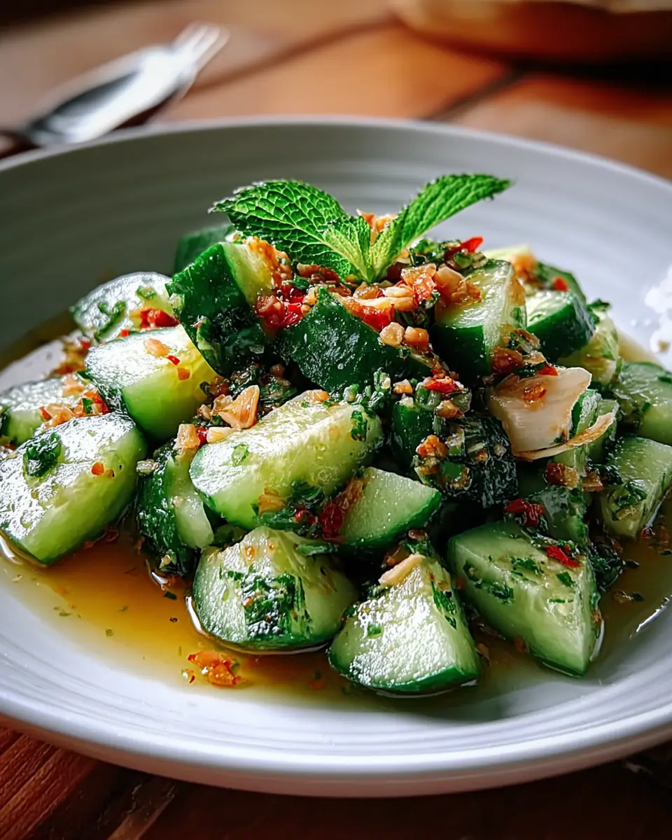 A delicious plate of Garlic Cucumber Salad