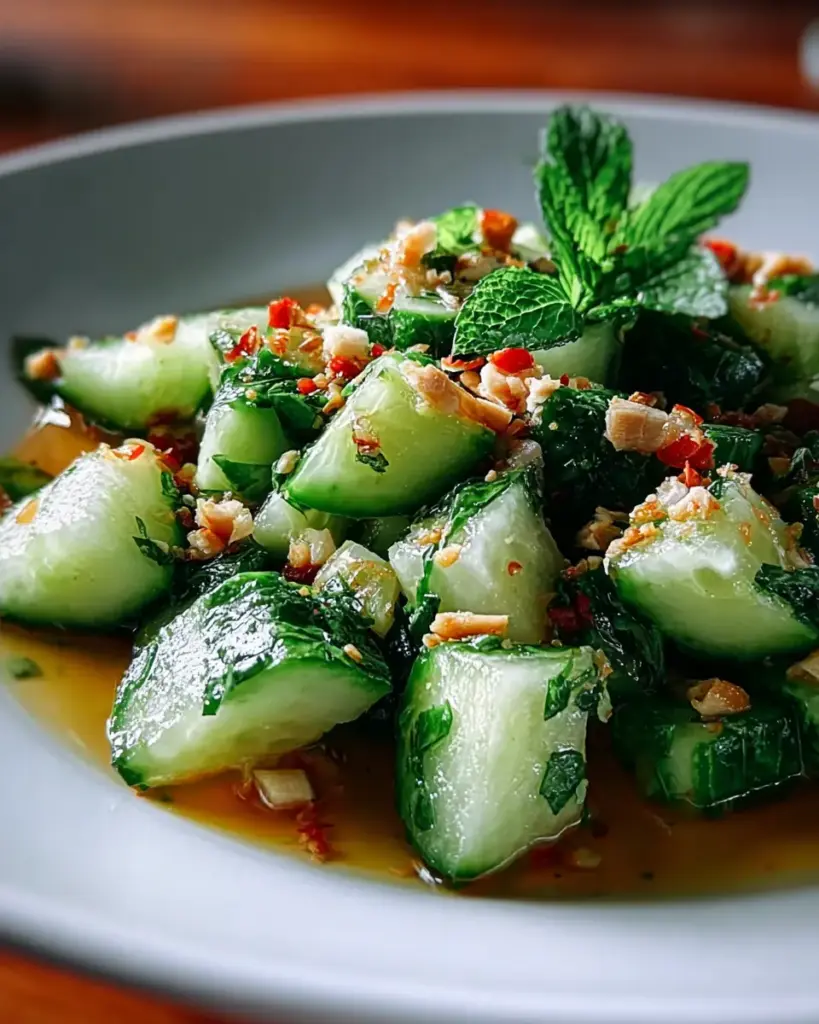 A delicious plate of Garlic Cucumber Salad