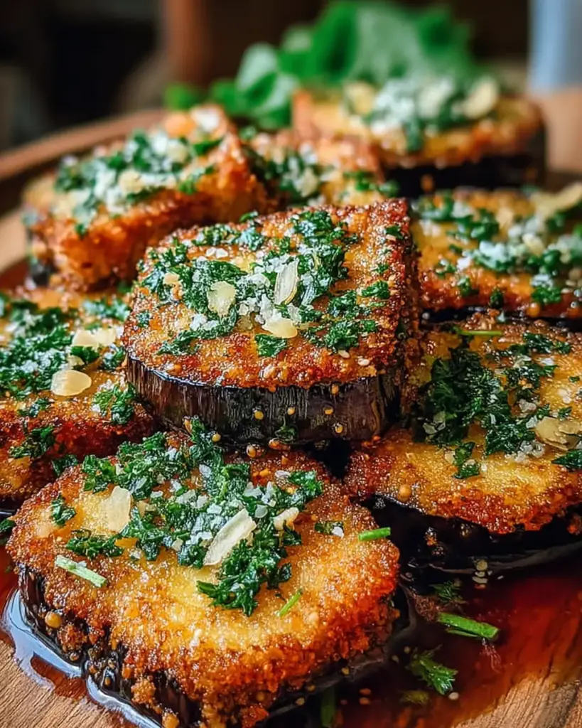 A delicious plate of Garlic Herb Crusted Eggplant Slices: Recipe Completion and Serving Suggestions