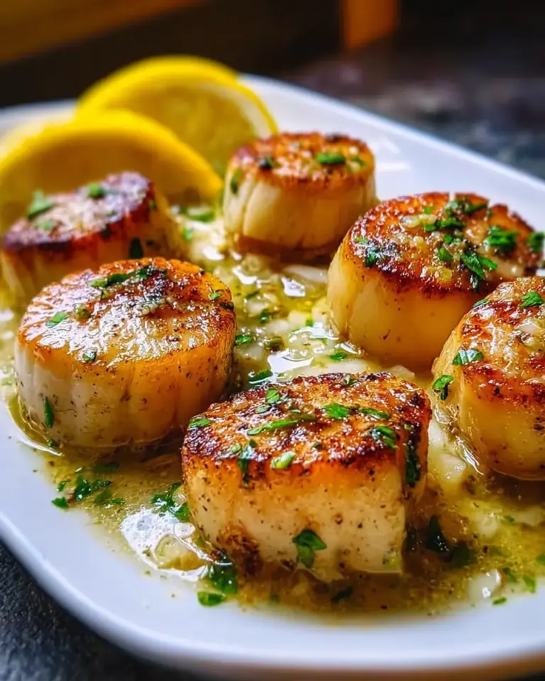 A delicious plate of Garlic Lemon Butter Seared Scallops