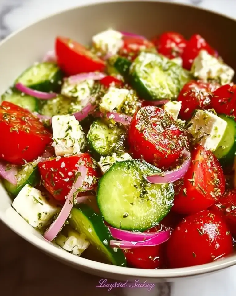 A delicious plate of Greek Cucumber Tomato Feta Salad