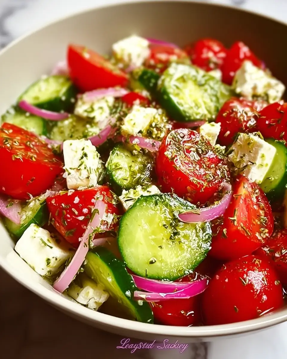 A delicious plate of Greek Cucumber Tomato Feta Salad