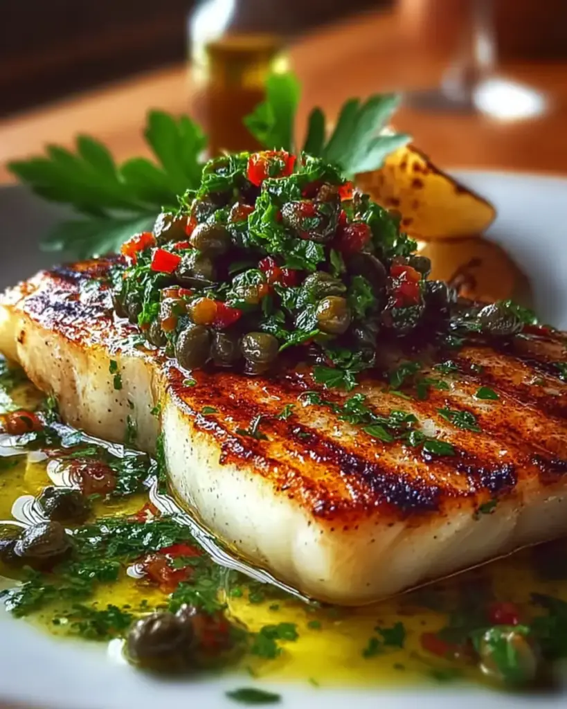 A delicious plate of Grilled Fish with Caper