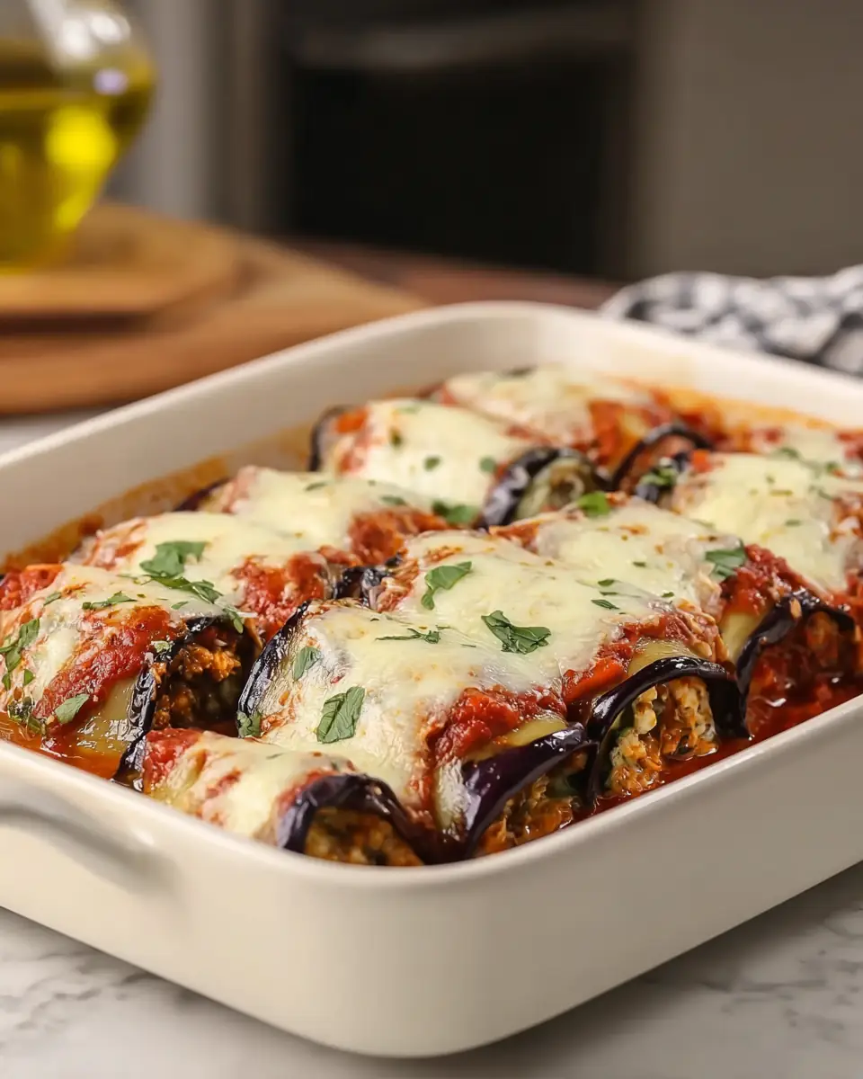 A delicious plate of Healthy Eggplant Rollatini