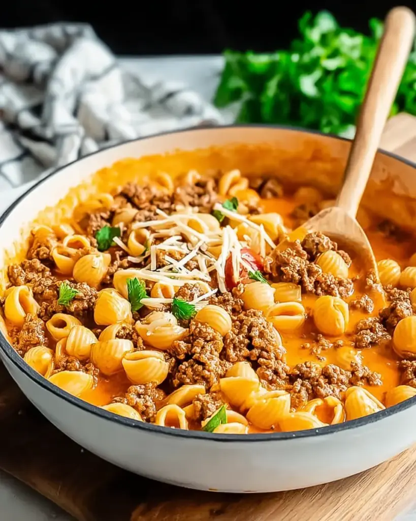 A delicious plate of High Protein Hamburger Helper That Upgrades Comfort Food