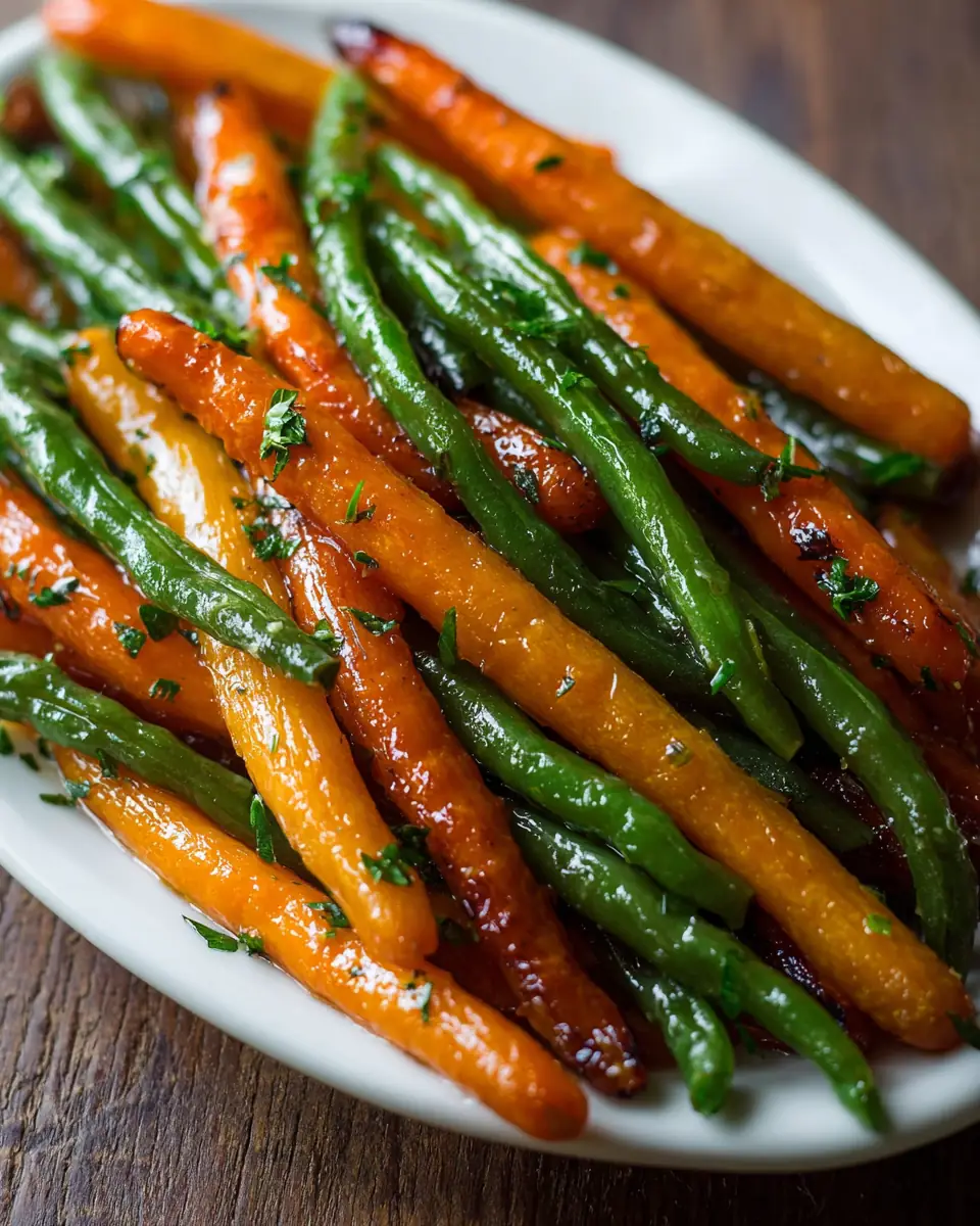 A delicious plate of Honey Glazed Carrots & Green Beans