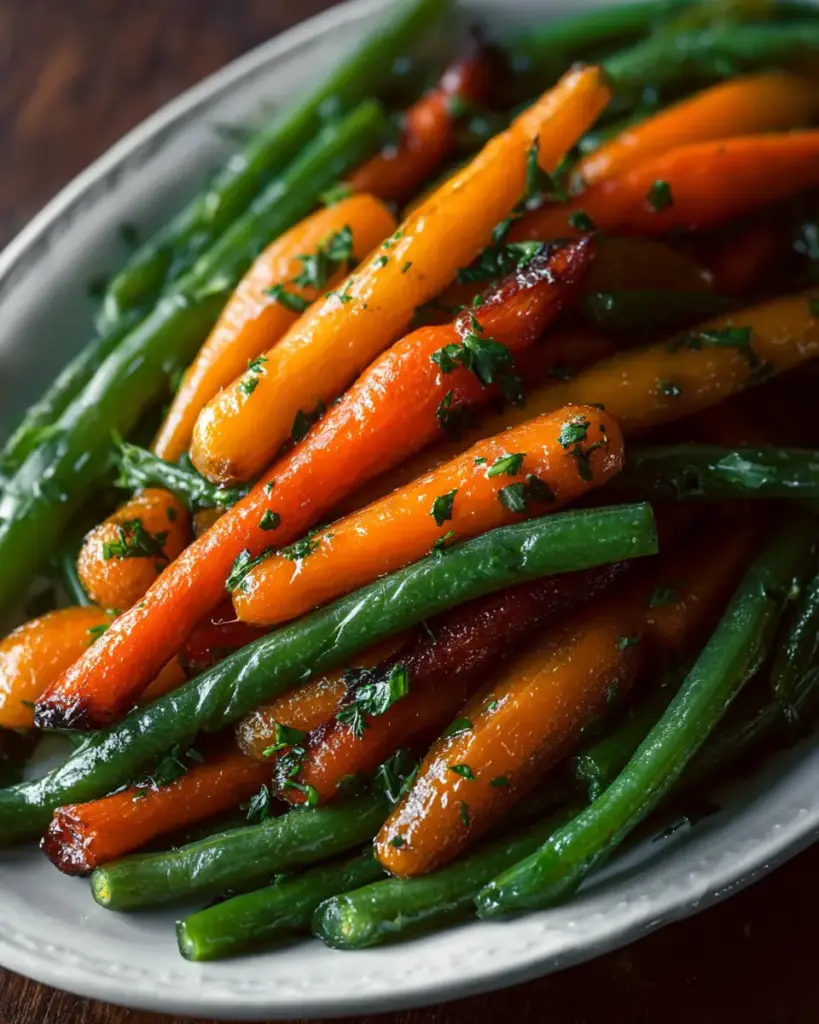 A delicious plate of Honey Glazed Carrots & Green Beans