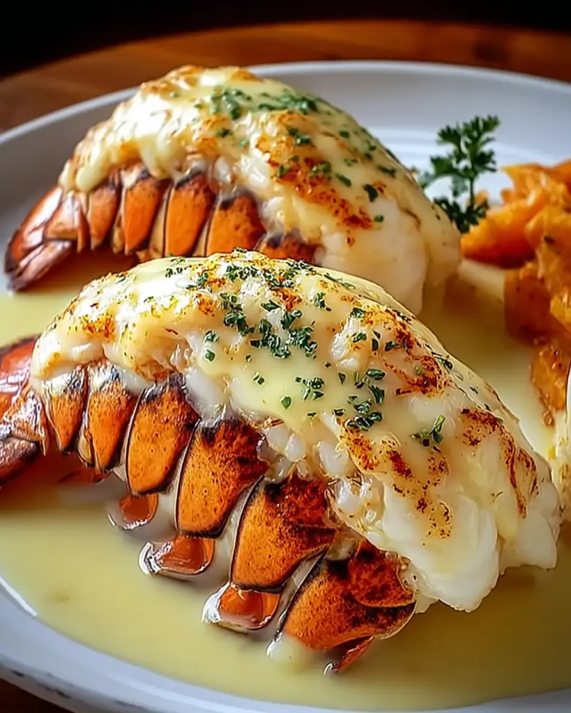 A delicious plate of Indulgent Creamy Garlic Butter Lobster Tails for Dinner Bliss