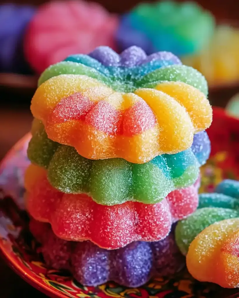 A delicious plate of Irresistibly Chewy: Colorful Rainbow Jello Sugar Cookies Delight