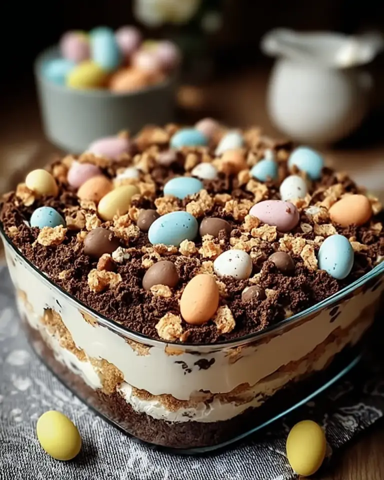 A delicious plate of Irresistibly Easy Easter Dirt Cake with Creamy Layers and Crunch