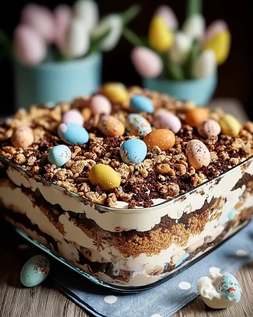 A delicious plate of Irresistibly Easy Easter Dirt Cake with Creamy Layers and Crunch