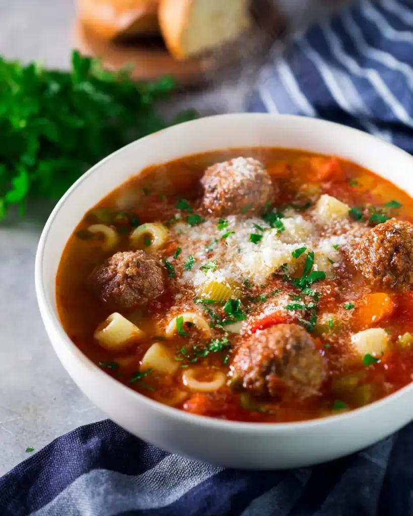 A delicious plate of Italian Meatball Soup