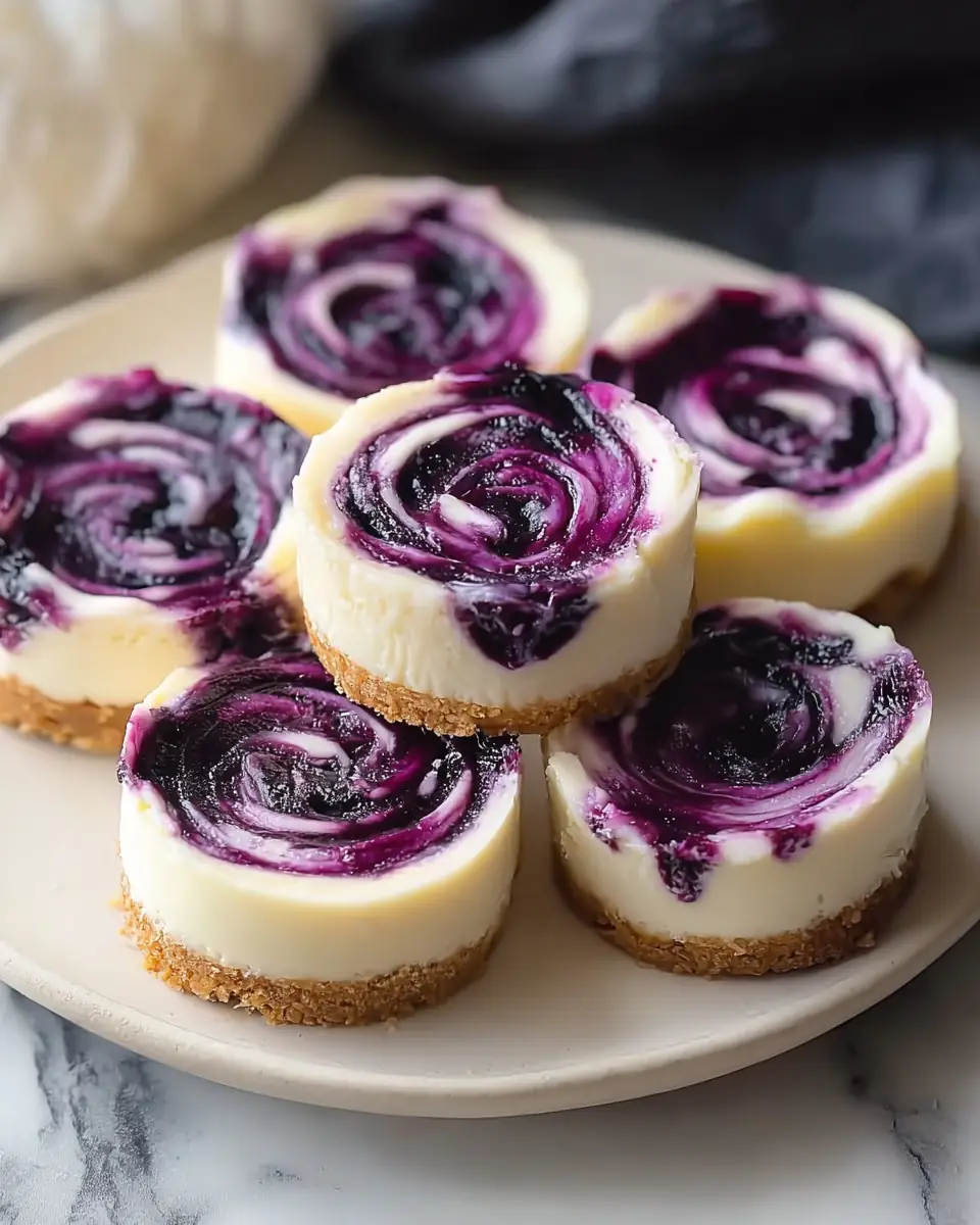 A delicious plate of Juicy Mini Lemon Blueberry Cheesecakes