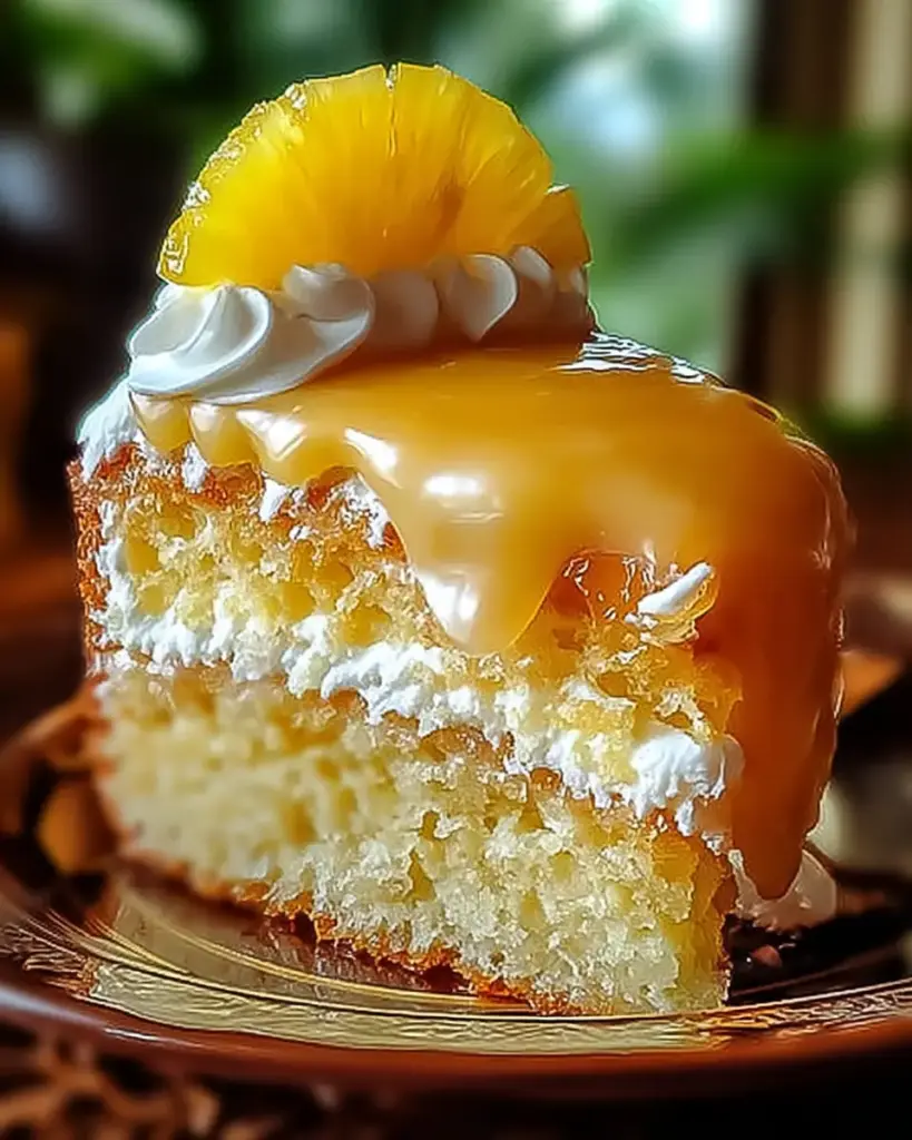 A delicious plate of Juicy Pineapple Heaven Cake