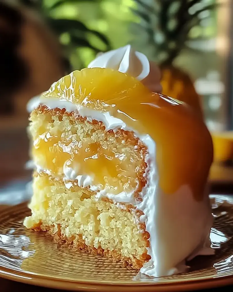 A delicious plate of Juicy Pineapple Heaven Cake