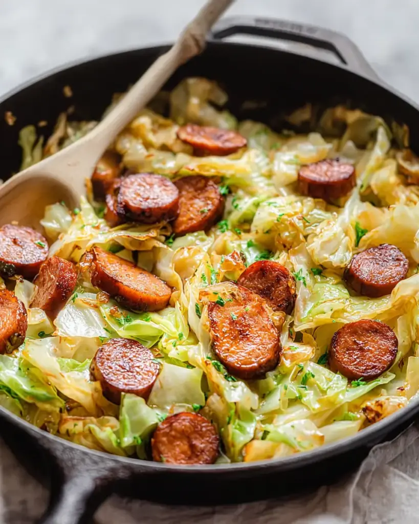 A delicious plate of Kielbasa and Cabbage Skillet