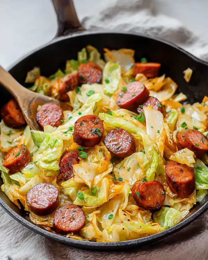 A delicious plate of Kielbasa and Cabbage Skillet