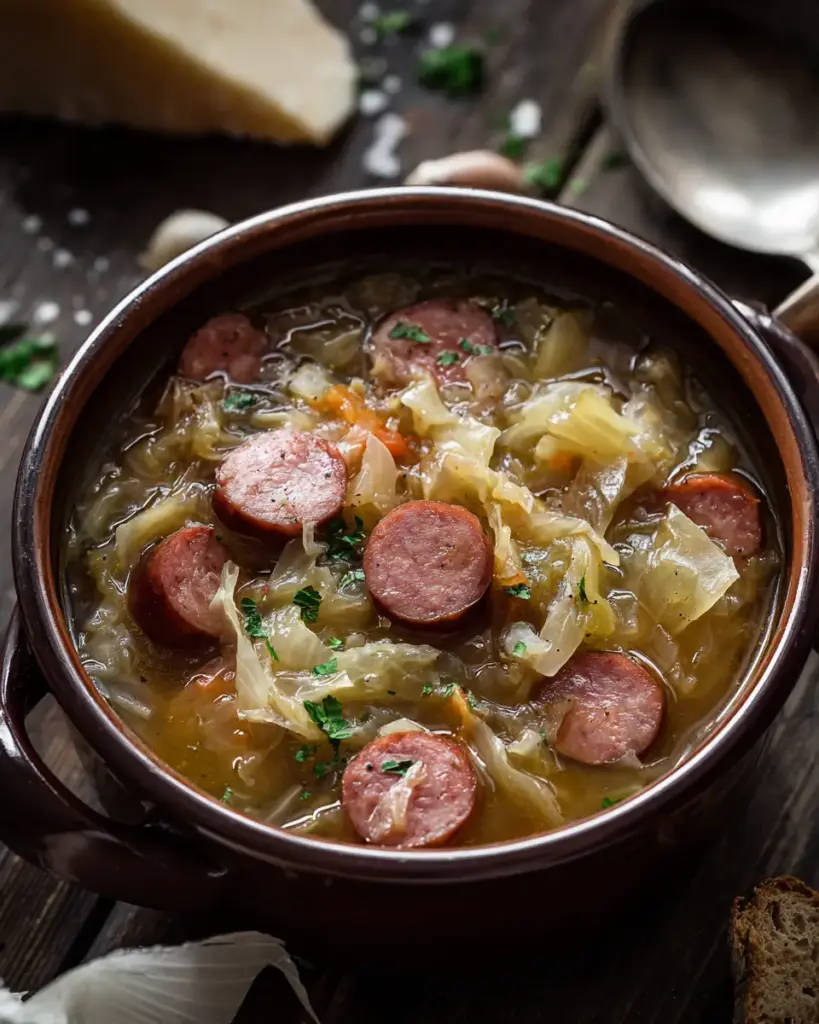 A delicious plate of Kielbasa and Cabbage Soup