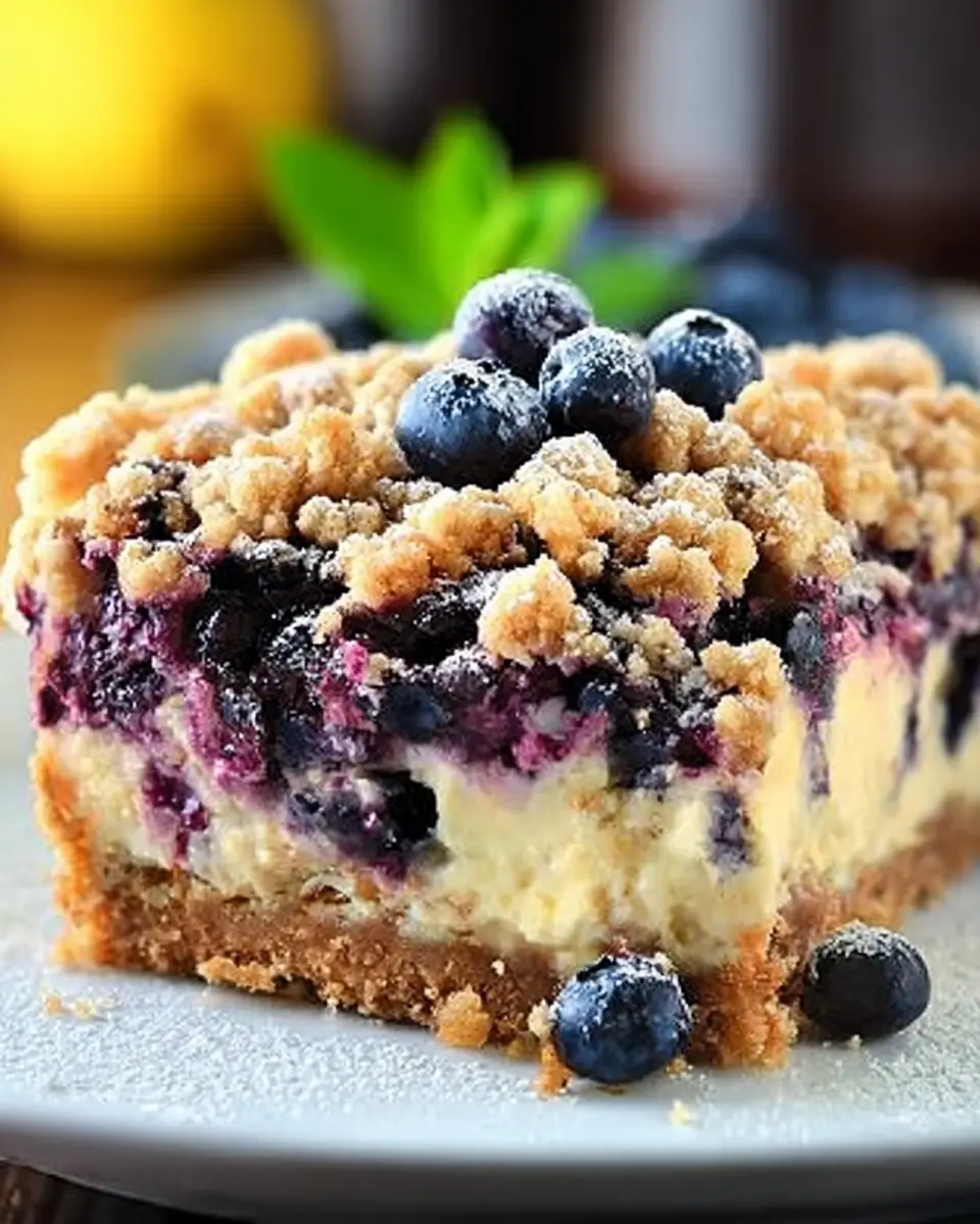A delicious plate of Lemon Blueberry Crumble Cheesecake