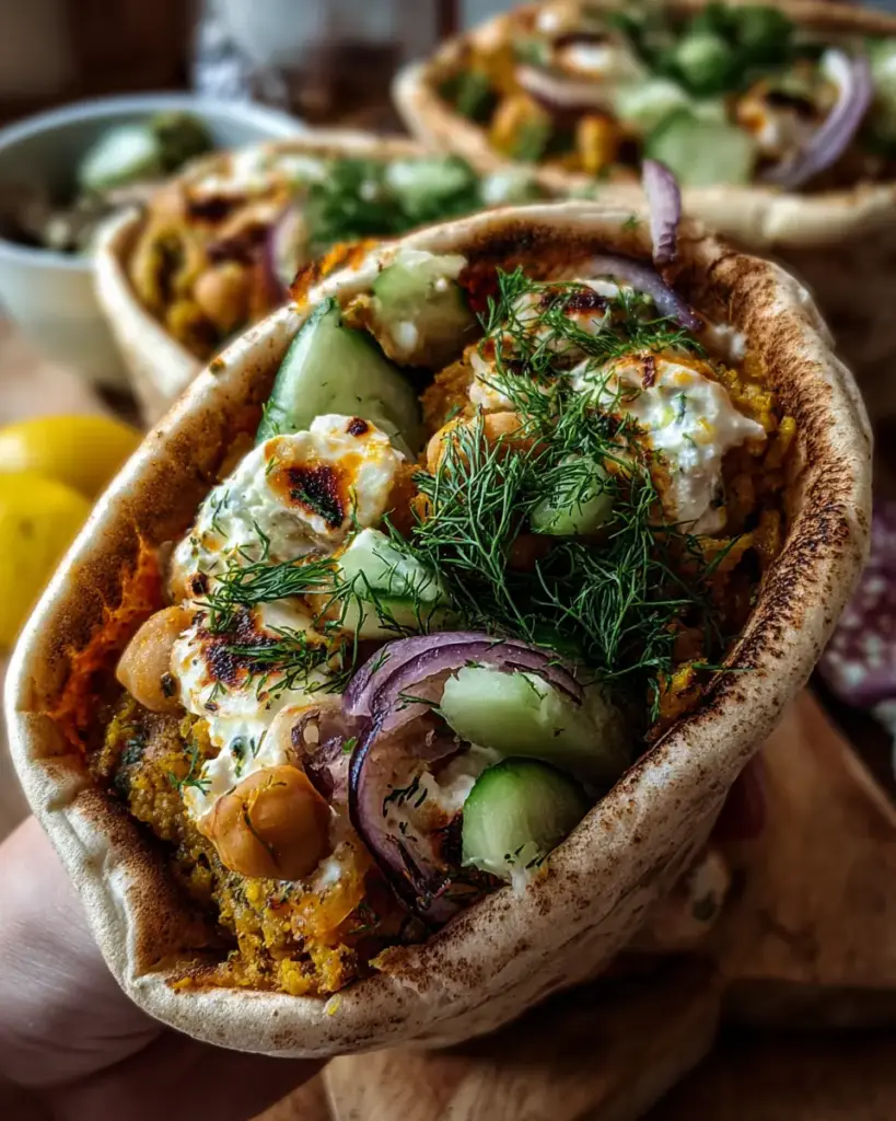 A delicious plate of Mediterranean Eggplant Mash Wraps with Chickpea–Feta Salad