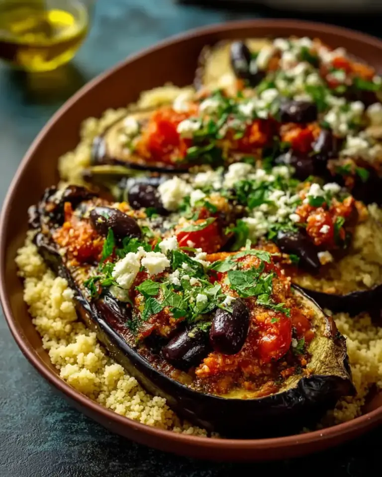 A delicious plate of Mediterranean Stuffed Eggplant with Couscous – Easy, Flavorful, and Perfect for a Healthy Dinner