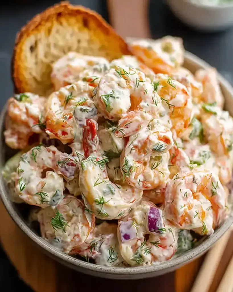 A delicious plate of New York Deli Shrimp Salad Recipe: Classic Creamy and Delicious