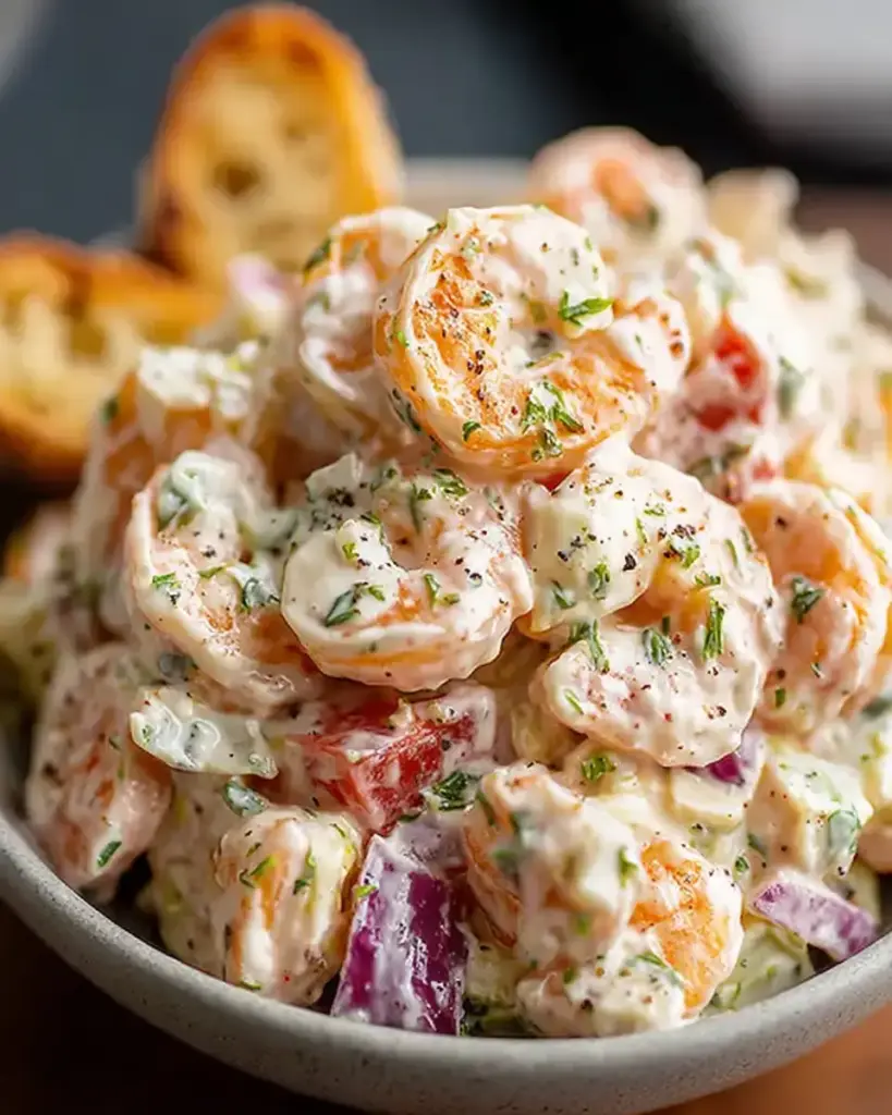 A delicious plate of New York Deli Shrimp Salad Recipe: Classic Creamy and Delicious