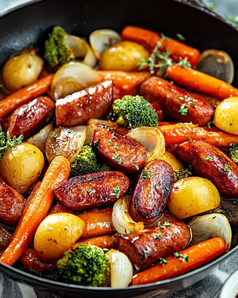 A delicious plate of One-Pan Honey Garlic Kielbasa & Veggies: Easy Family Delight