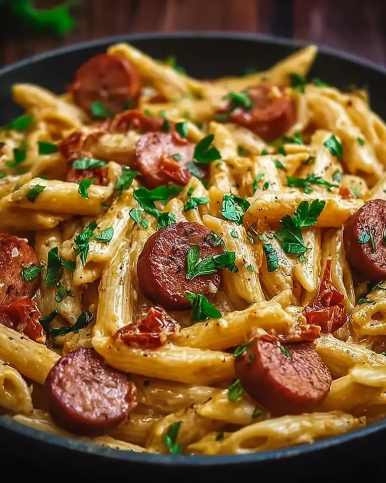 A delicious plate of One Pot Kielbasa Pasta