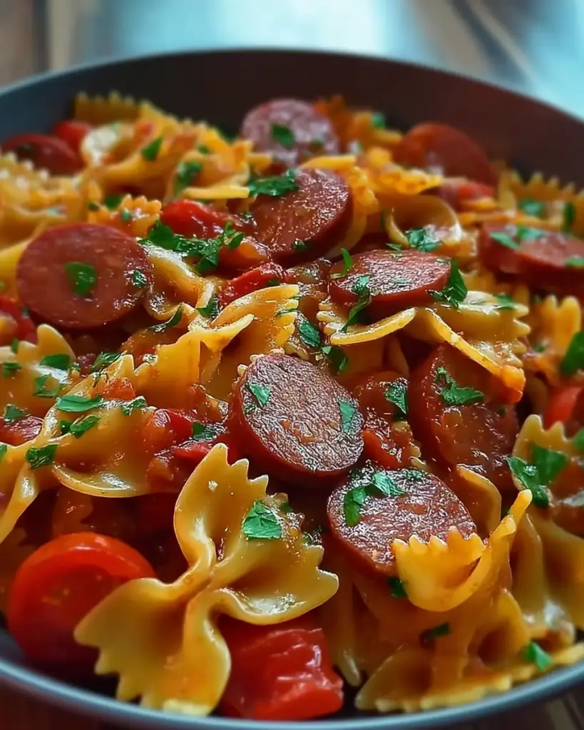 A delicious plate of One Pot Kielbasa Pasta