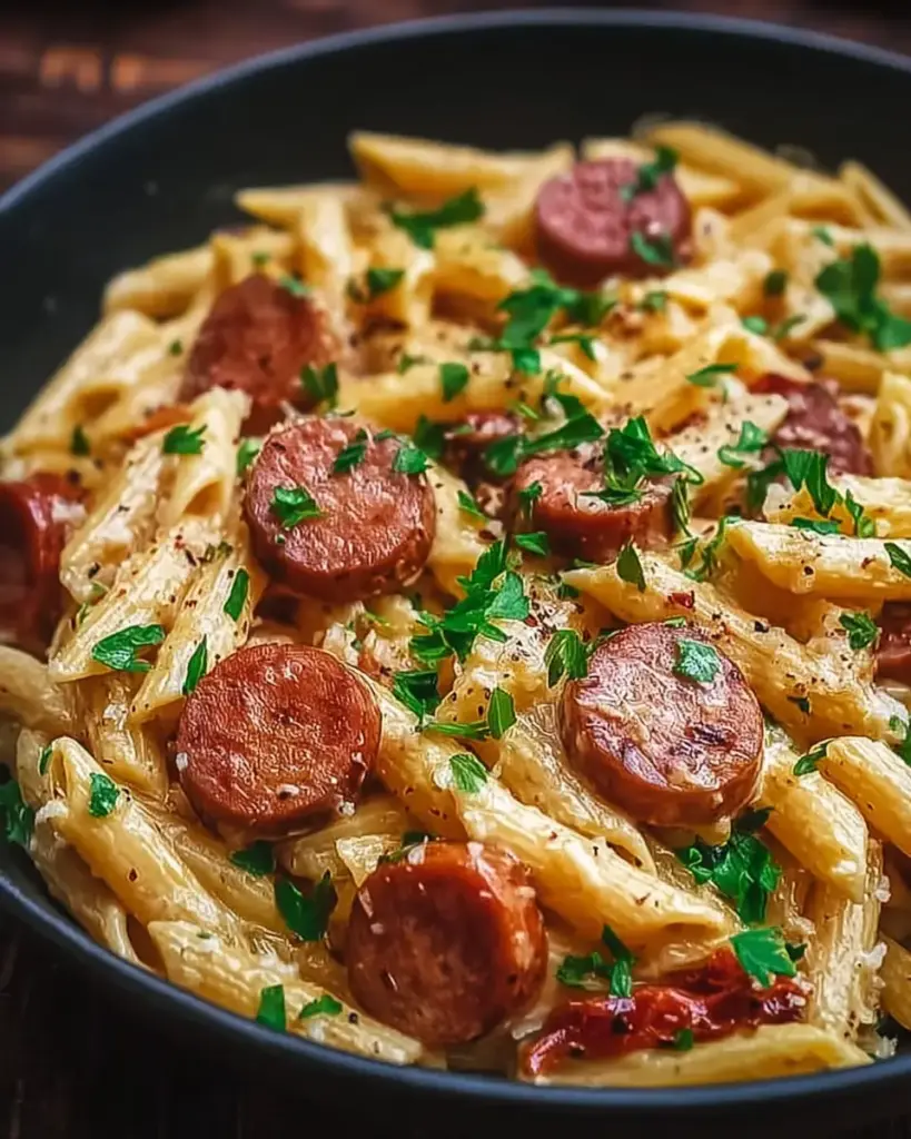 A delicious plate of One Pot Kielbasa Pasta