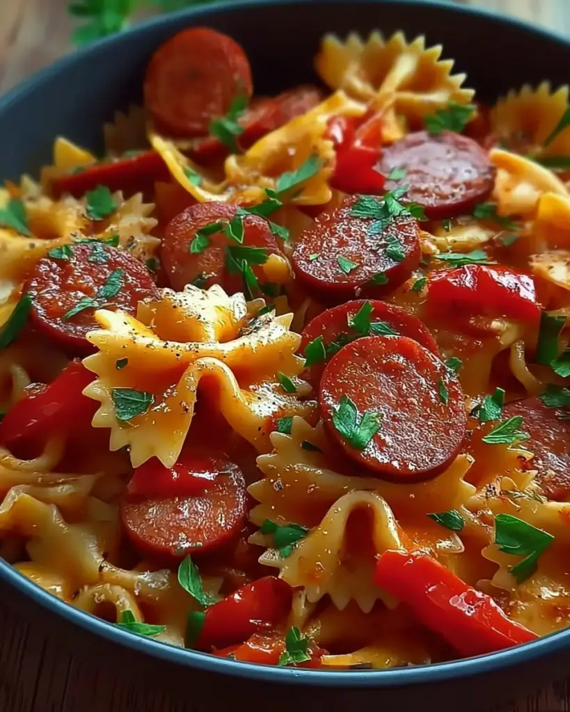 A delicious plate of One Pot Kielbasa Pasta