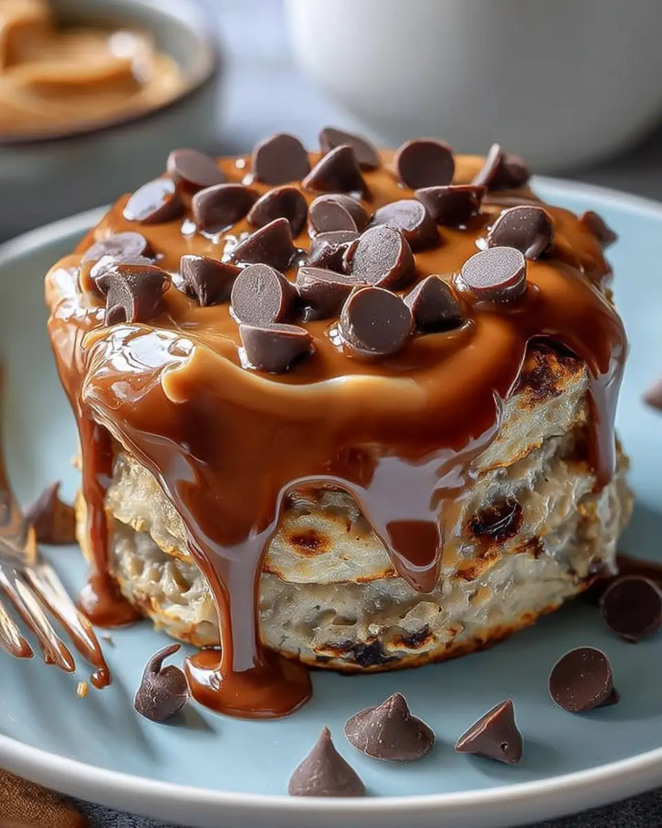 A delicious plate of Peanut Butter Cup Protein Pancake Bowl