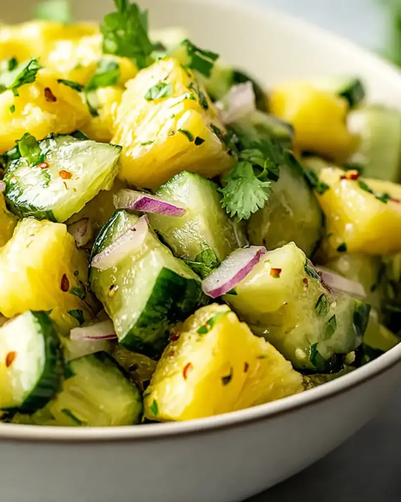 A delicious plate of Pineapple Cucumber Salad Recipe with a Refreshingly Sweet Dressing