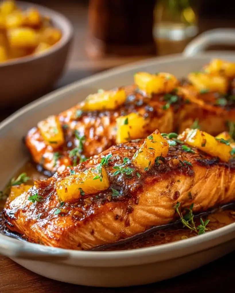 A delicious plate of Pineapple Glazed Salmon