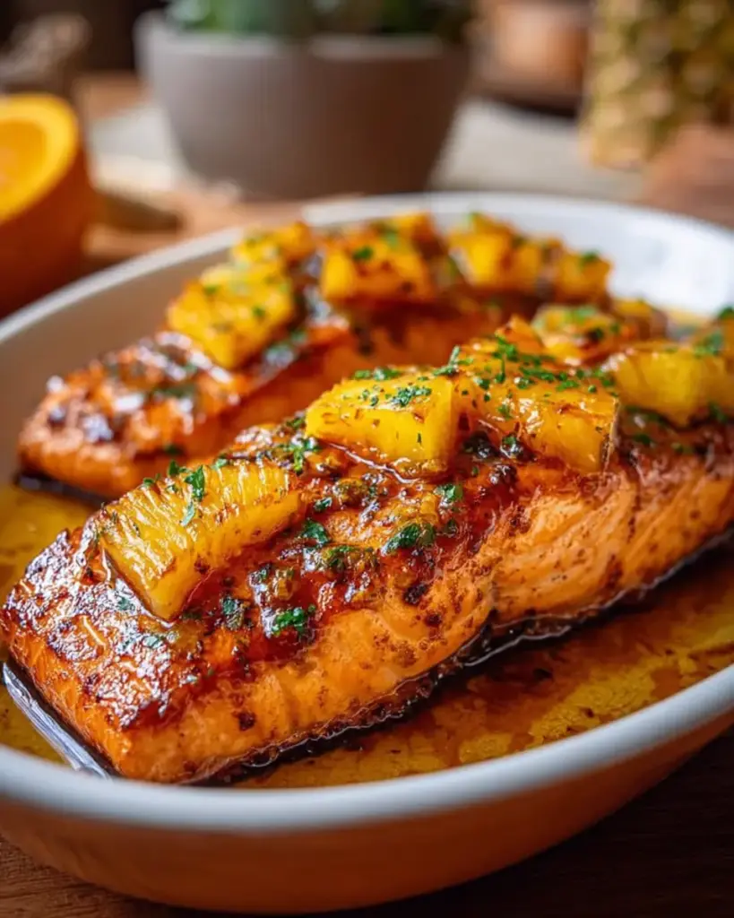 A delicious plate of Pineapple Glazed Salmon